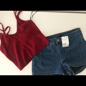 New Short Jean Shorts and Crop Top Bundle